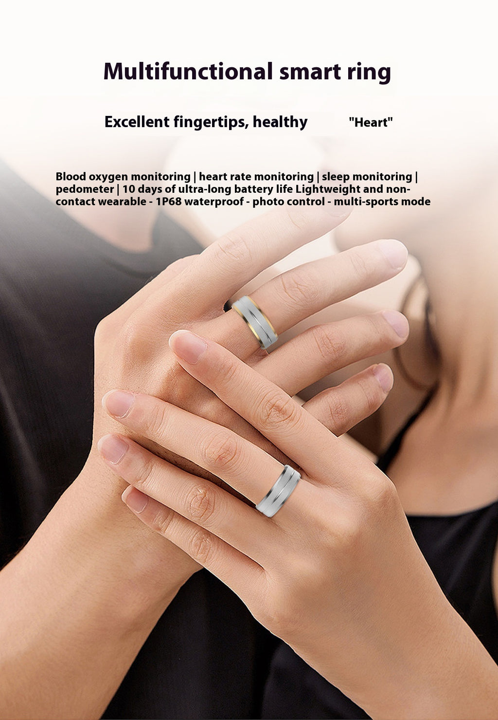 Smart Ring For Men Women Heart Rate Blood Oxygen Monitoring Multi Sports Modes IP68 Waterproof Smart Rings For Android IOS